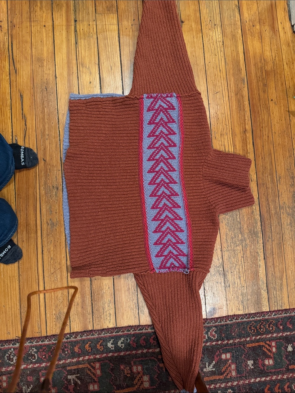 Free People Rust Brown Turtleneck Sweater with Pink & Light Blue Chevron Panel